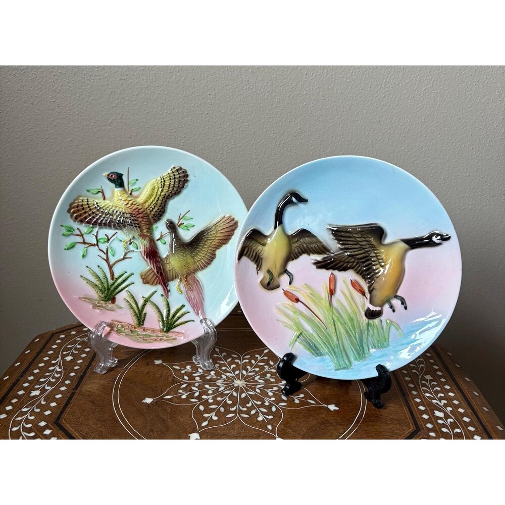 Vintage Pair Of 6” Artmark Decorative Wall Hanging Plates 3D Canadian Geese Phea